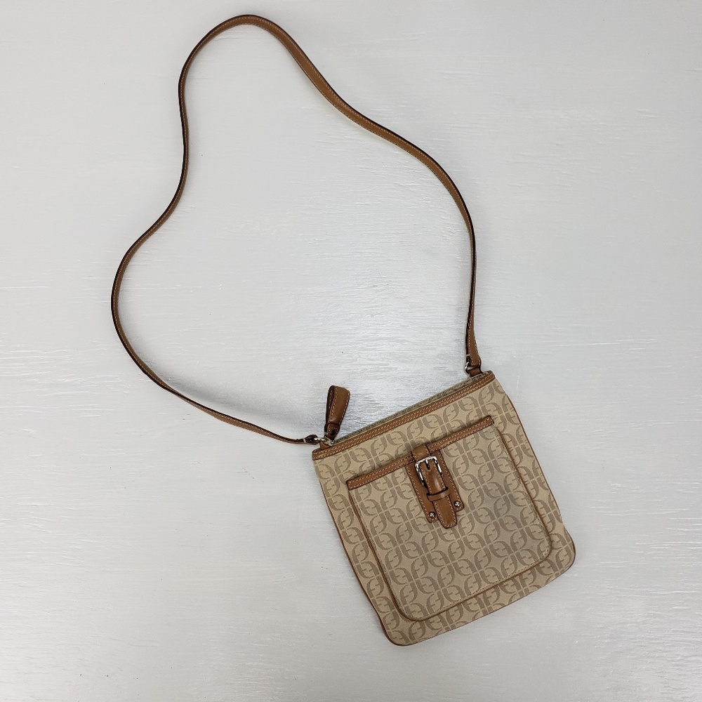 Fossil Purse Crossbody Bag Long Strap Tan Monogram